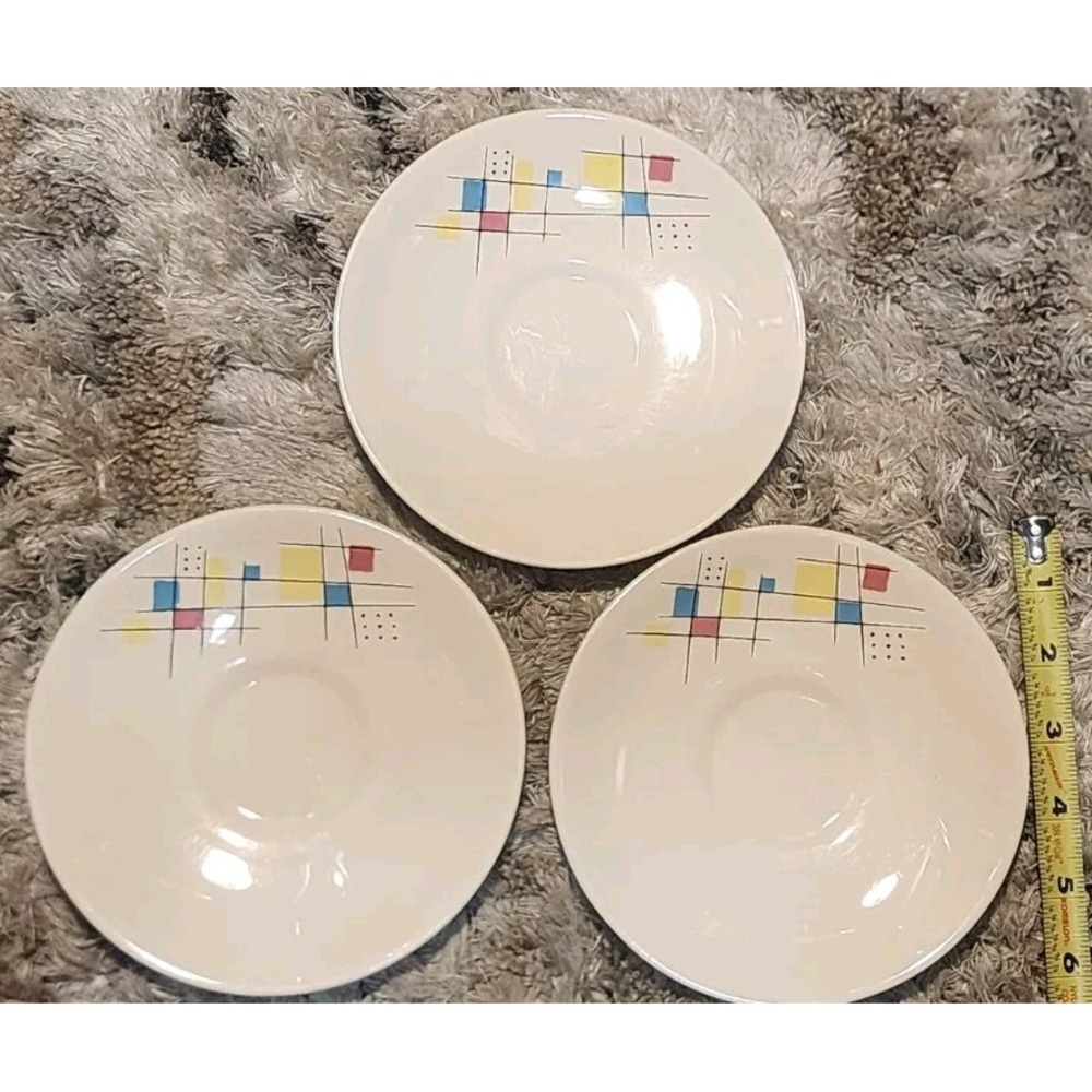 Vintage 62 Salem Mardi Gras China Coffee Cup Saucers (3) 6" Mid Century‎ Modern